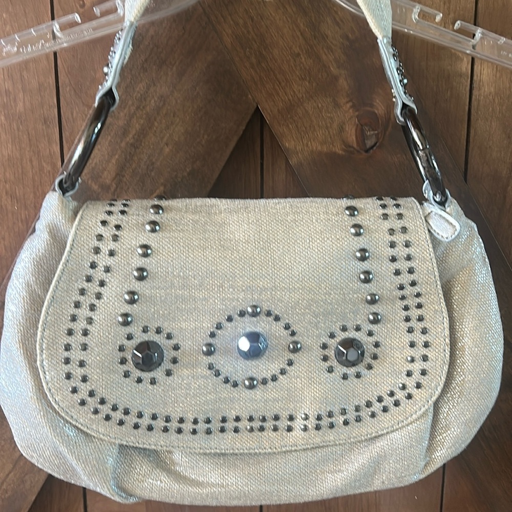 Franco Sarto Shoulder Bag Studded Shimmery Single Strap Zipper Magnetic Closure